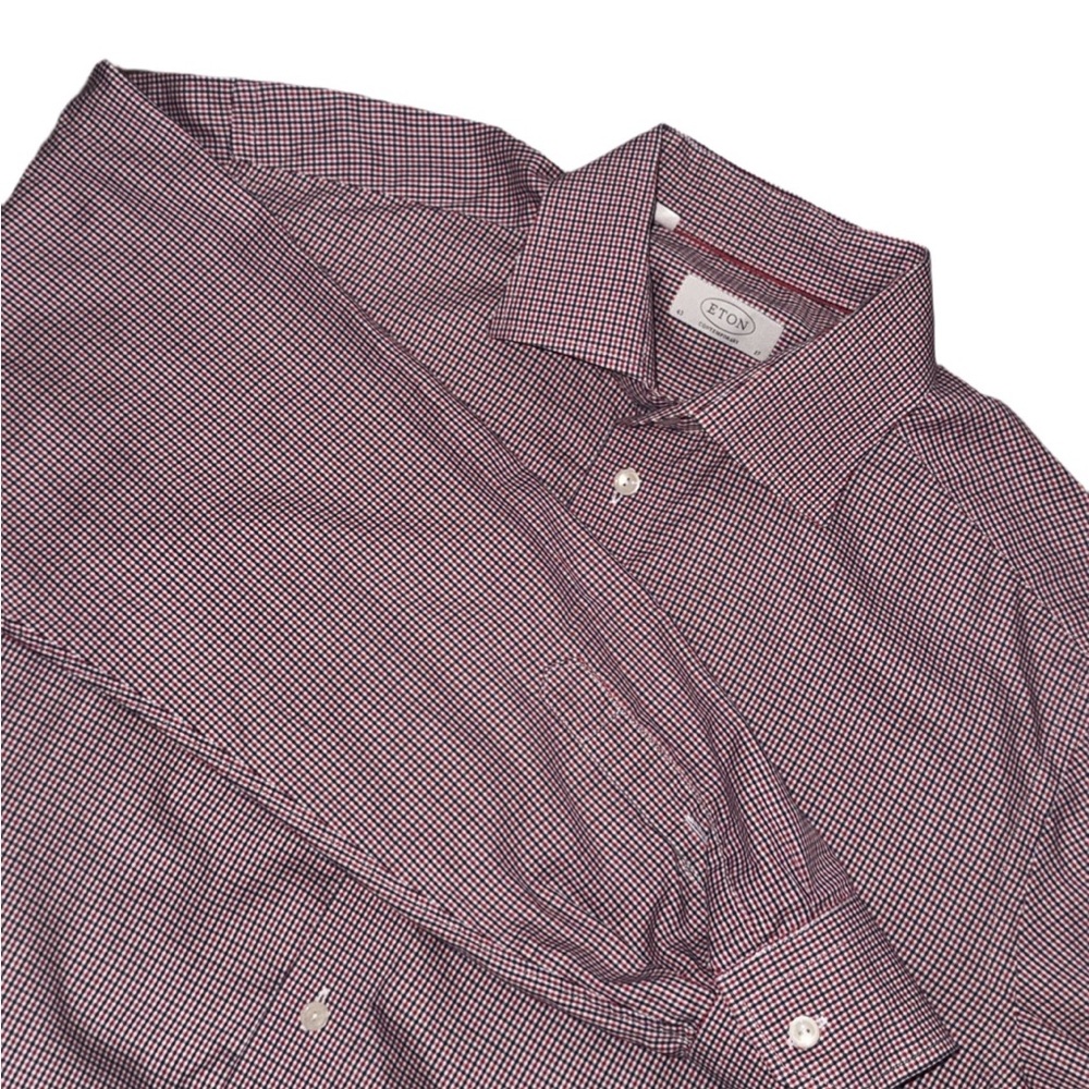 Eton Contemporary 17 43 Mens Red Blue Gingham Dress Shirt 100% Cotton